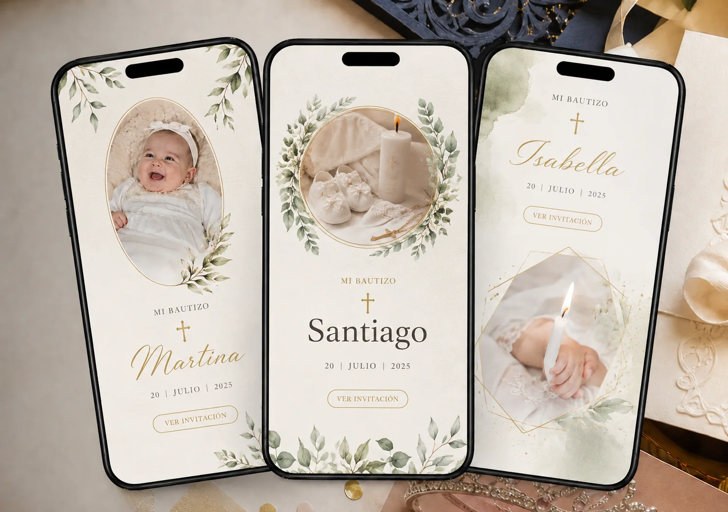 Muestras de invitaciones digitales para Bautizos