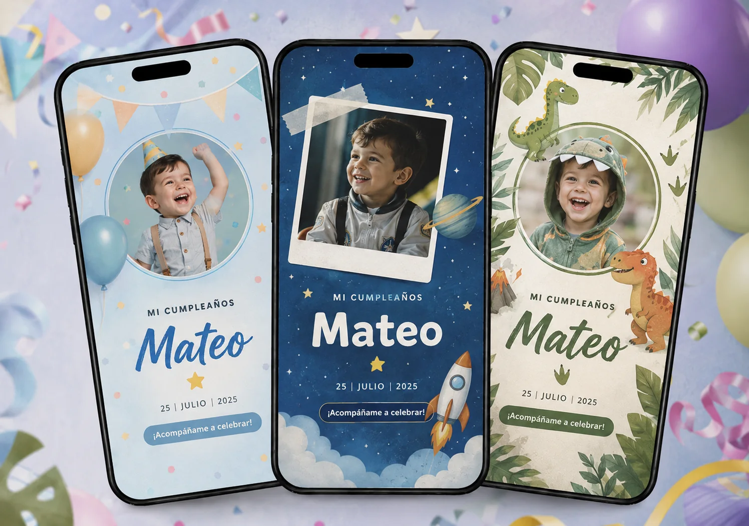 Muestras de invitaciones digitales para Cumpleaños
