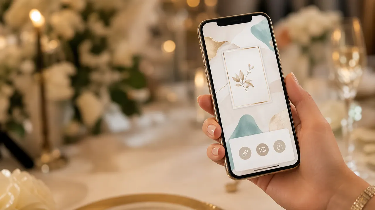 Teléfono con una invitación terminada lista para compartir